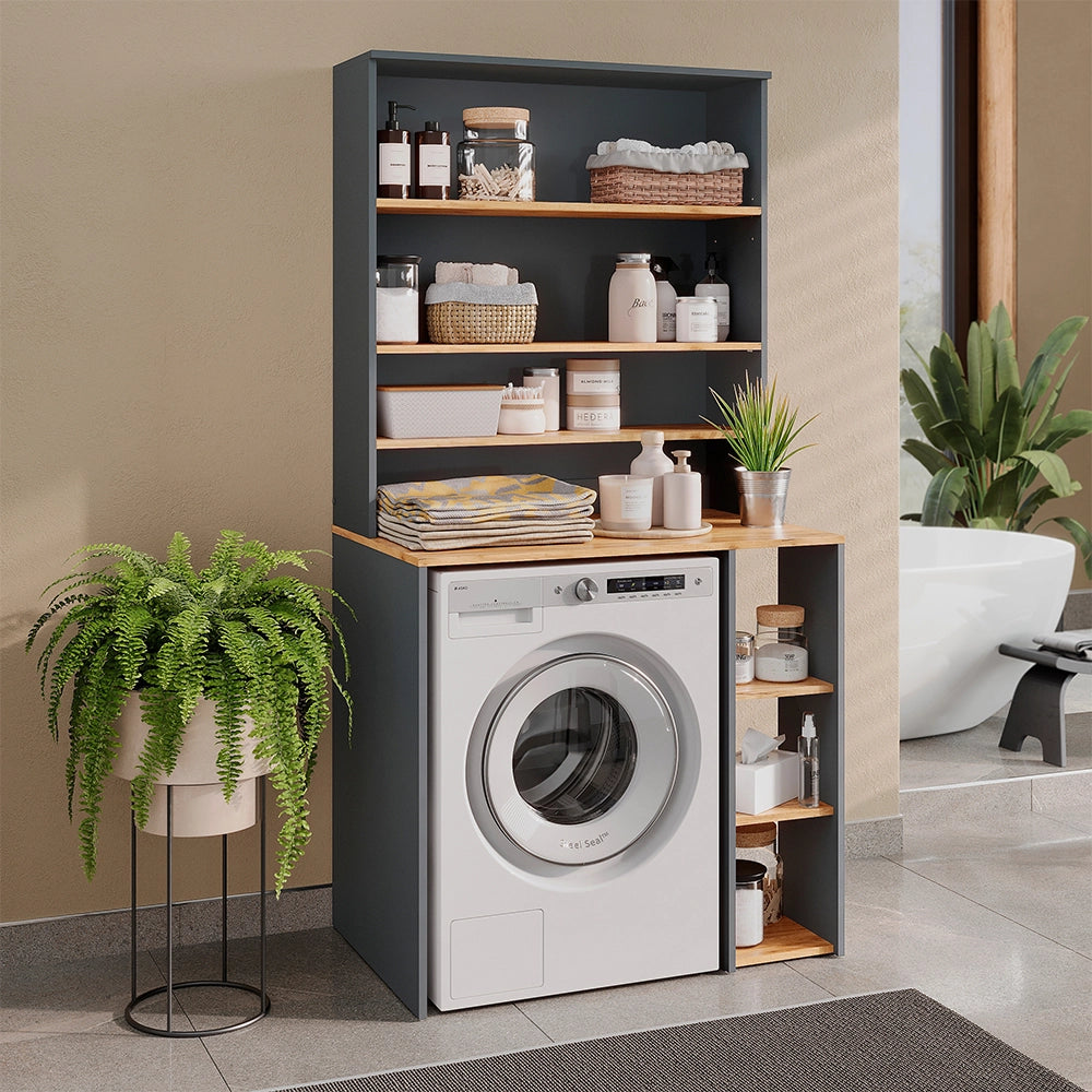 Mobile per lavatrice Viktor Antracite/Rovere dorato 93.6 x 88.2 cm 2 parti con ripiano Vicco