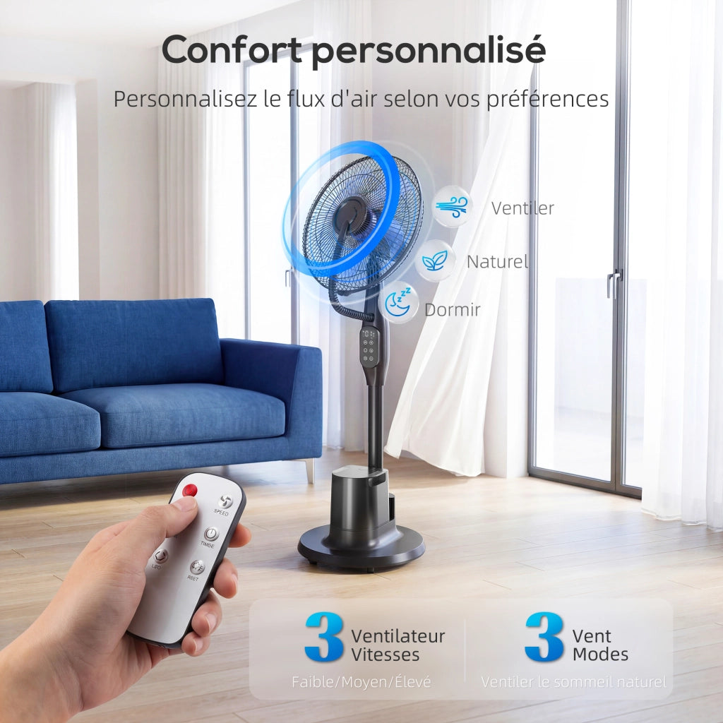 Ventilatore a colonna con nebulizzatore silenzioso 90W ¨C zephmum ¨C nero 128cm 70¡ã oscillazione 3 velocit¨¤ 3 modalit¨¤ timer