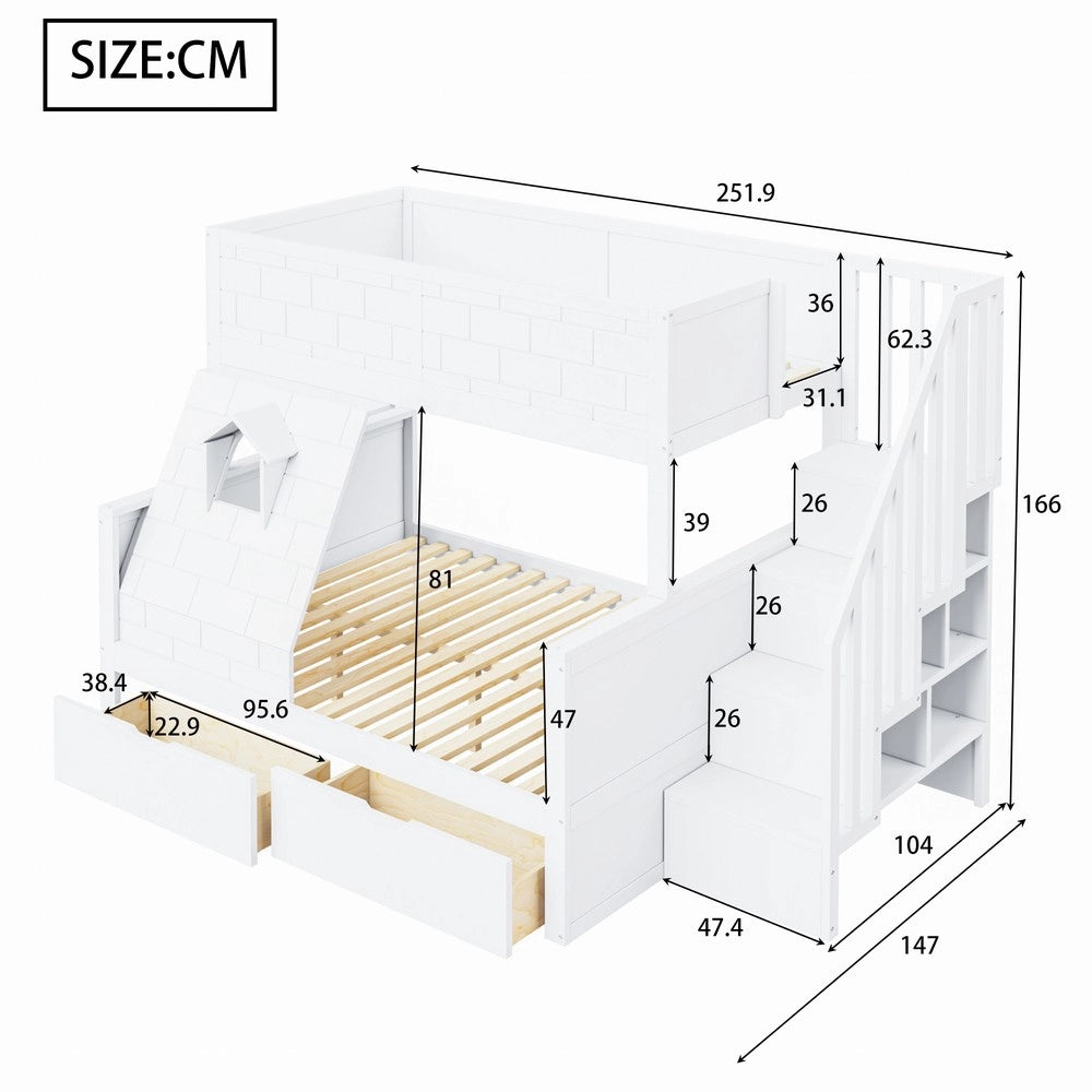 Letto a Castello con Cassetti, Finestra e Scaletta ¨C MINIMAL ¨C Massello, 90x200 / 140x200