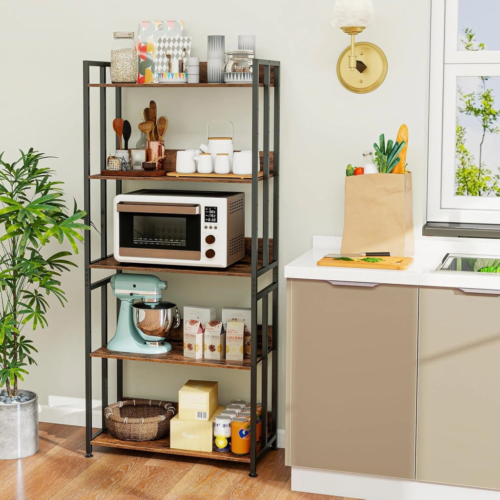 Libreria Aperta a 5 Ripiani Regolabili e Inclinabili, Scaffale Salvaspazio in Legno, Scaffale Portaoggetti Espositivo per Camera da Letto, Soggiorno e Cucina, 70 x 35 x 157 cm, Marrone Rustico