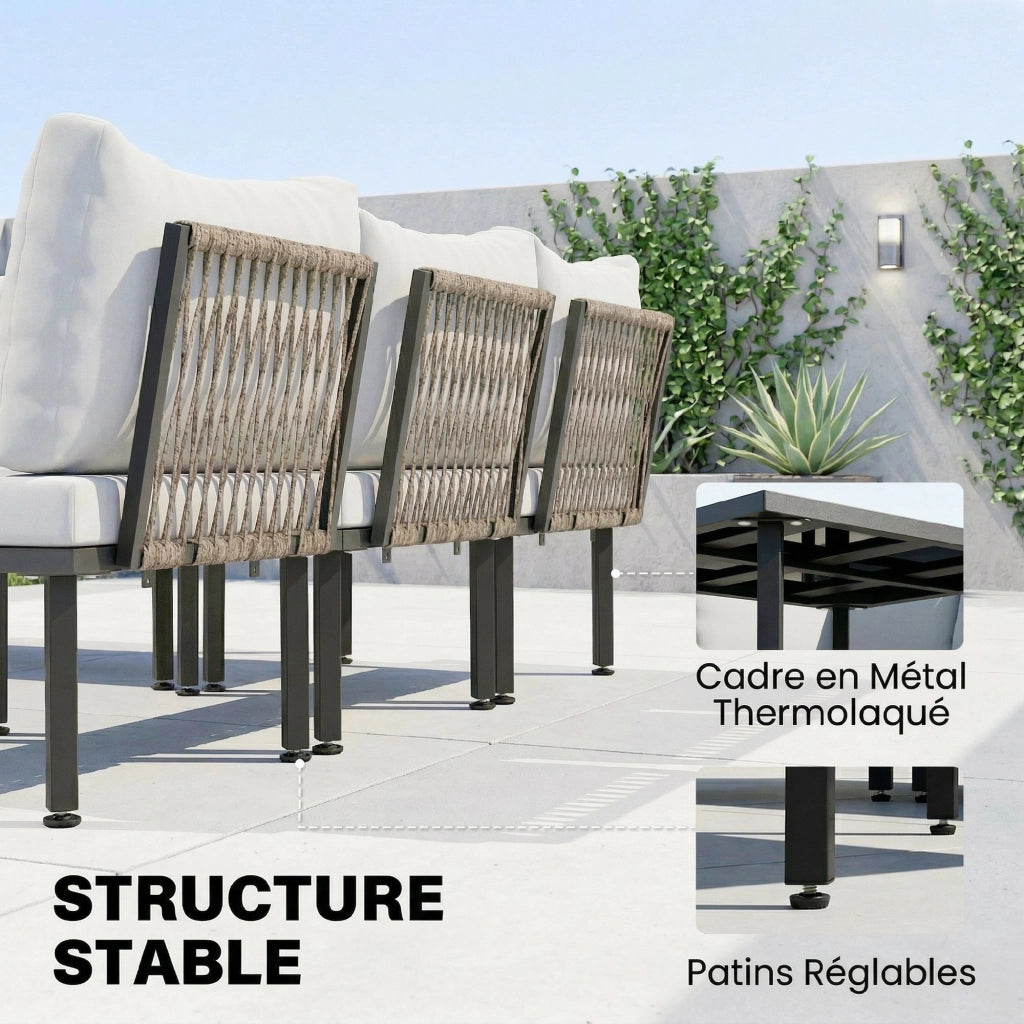Set da giardino modulare 6 posti con tavolino in vetro ¨C zephmum ¨C grigio chiaro