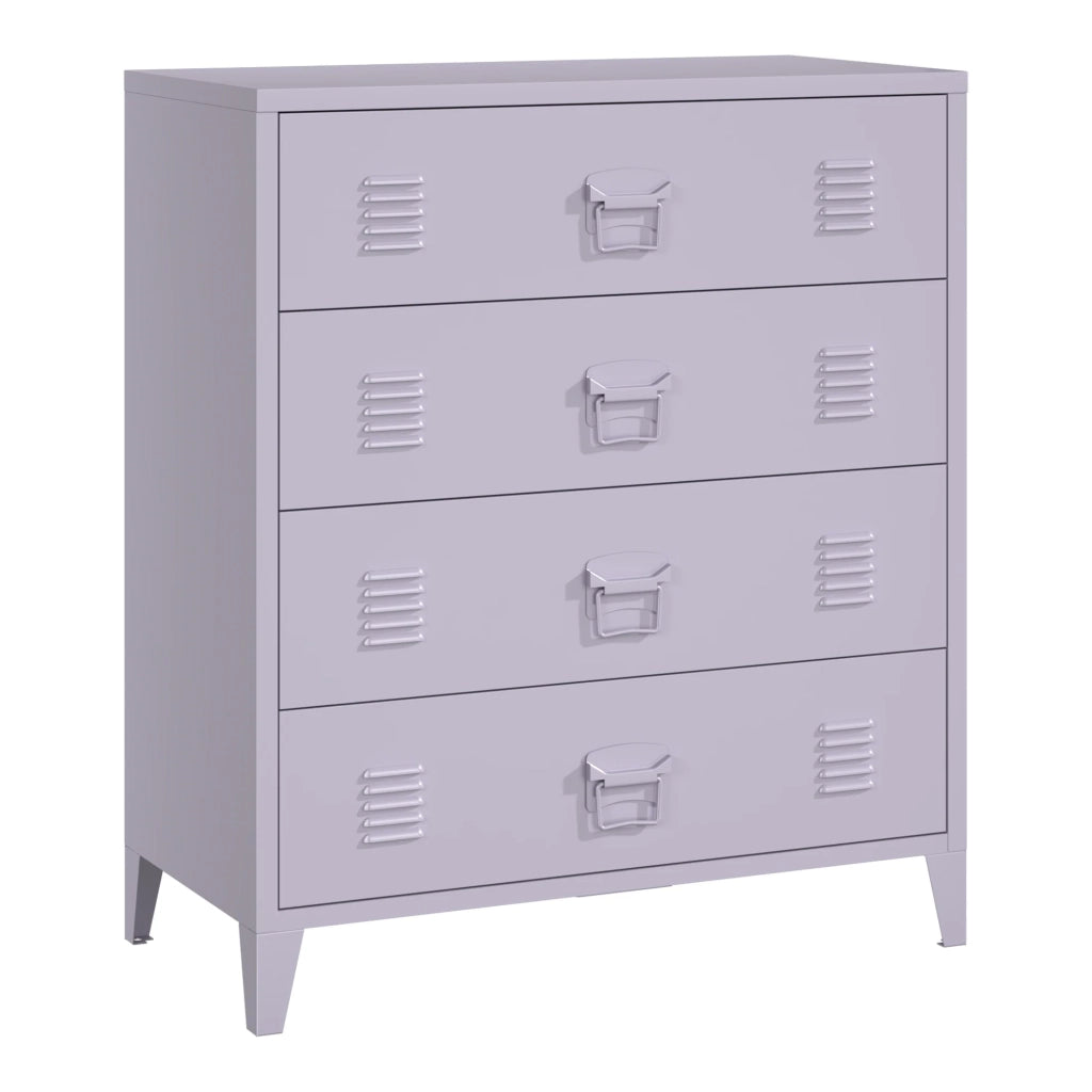 Cassettiera pratica per ingresso soggiorno o camera da letto in metallo con 4 cassetti 92 x 80 x 40 cm acciaio viola 03_0009309
