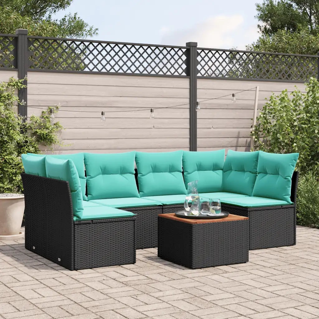 Set Divani da Giardino 7 pz con Cuscini Nero in Polyrattan