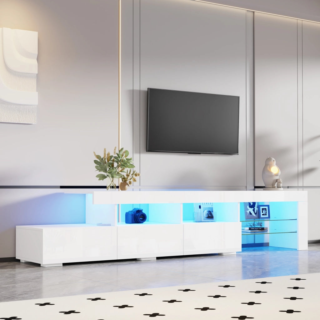 Mobile porta TV con LED, 3 cassetti e 7 vani contenitore, per soggiorno, bianco, 180 × 35 × 45 cm