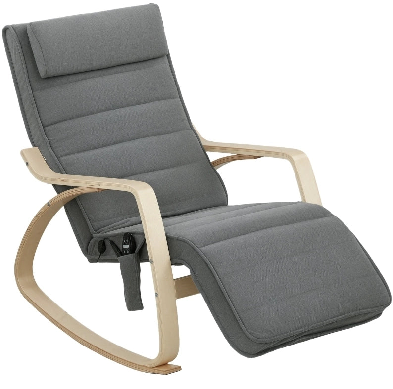 Poltrona a dondolo 67x106x92 cm con massaggio a vibrazione 5 modalità e riscaldamento lombare in poliestere grigio