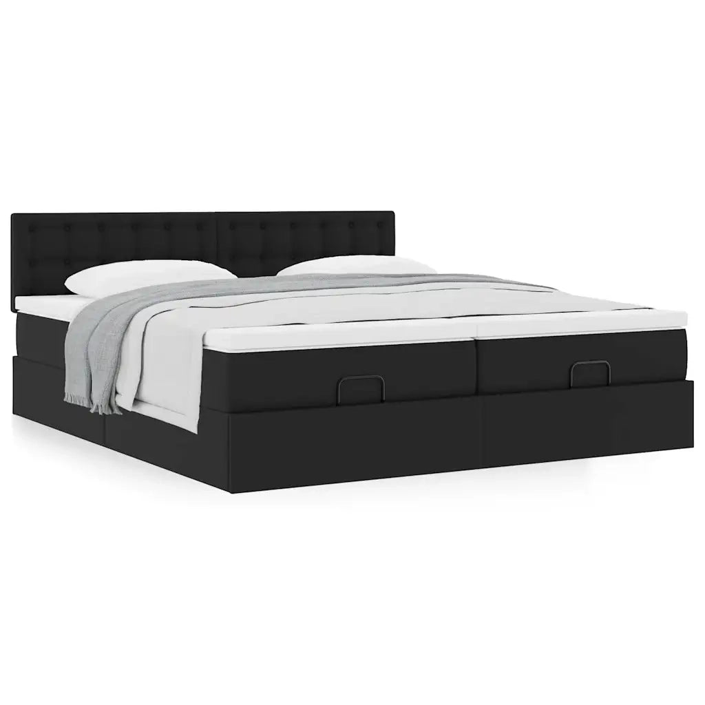 Struttura Letto Pouf con Materassi Nero 180x200 cm Similpelle 3311956