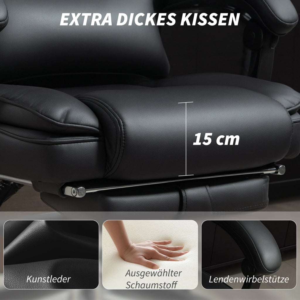 Sedia da Ufficio Ergonomica Regolabile in Altezza con Schienale e Braccioli ¨C Zephmum ¨C Nero in Pelle