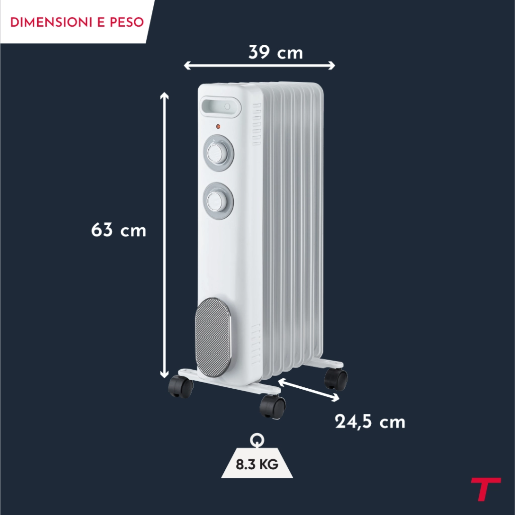 Radiatore portatile a olio bianco Thomson CALISTA 2000W