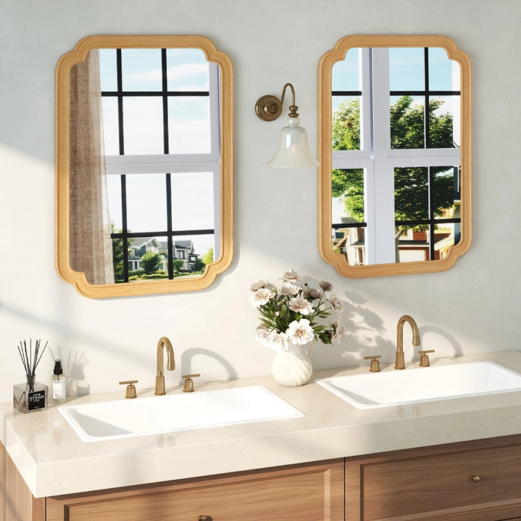 Specchio decorativo rettangolare in stile rustico per bagno soggiorno ingresso-Specchio da parete ad arco con angoli arrotondati Naturale