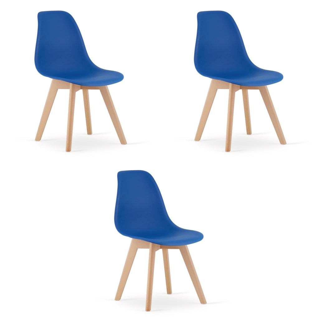 Set di 3 Sedie Design Kito Blu con Gambe in Legno di Faggio