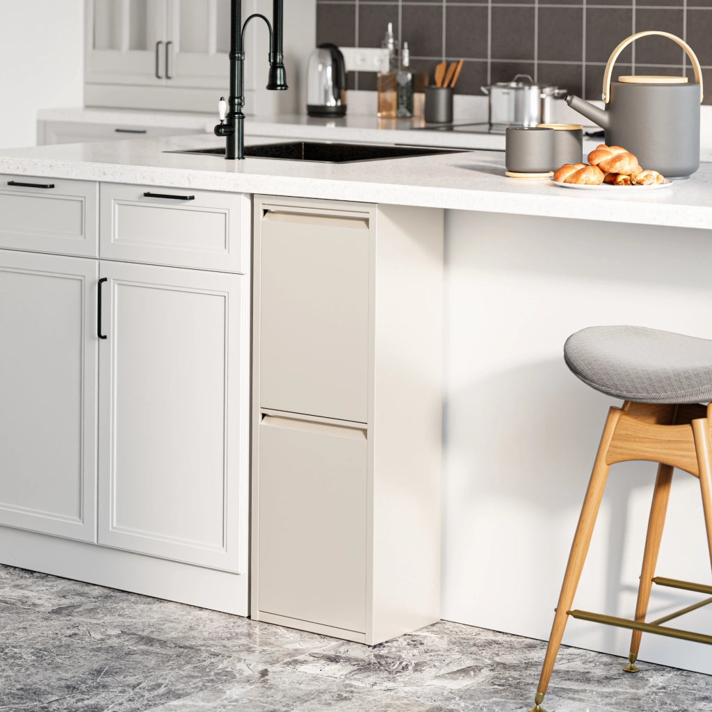 Pattumiera Sollentuna per Raccolta Differenziata con 2 Scomparti Ribaltabili Cestini a 14L - Bianco Pepe [en.casa]