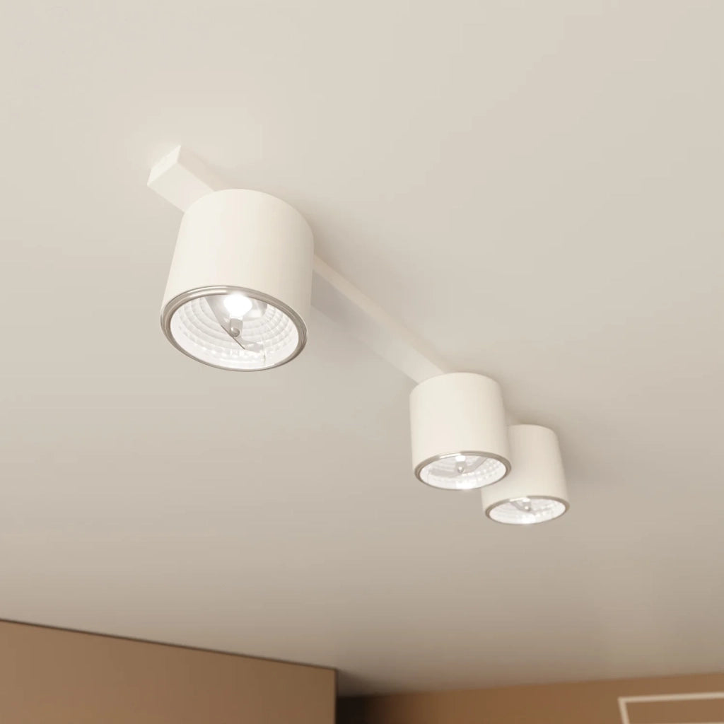 Plafoniera Moderna 3 Luci Faretti Ptah In Acciaio Bianco