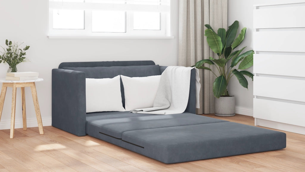 Divano Letto a Terra 2-in-1 Grigio Scuro 124x204x61 cm Velluto