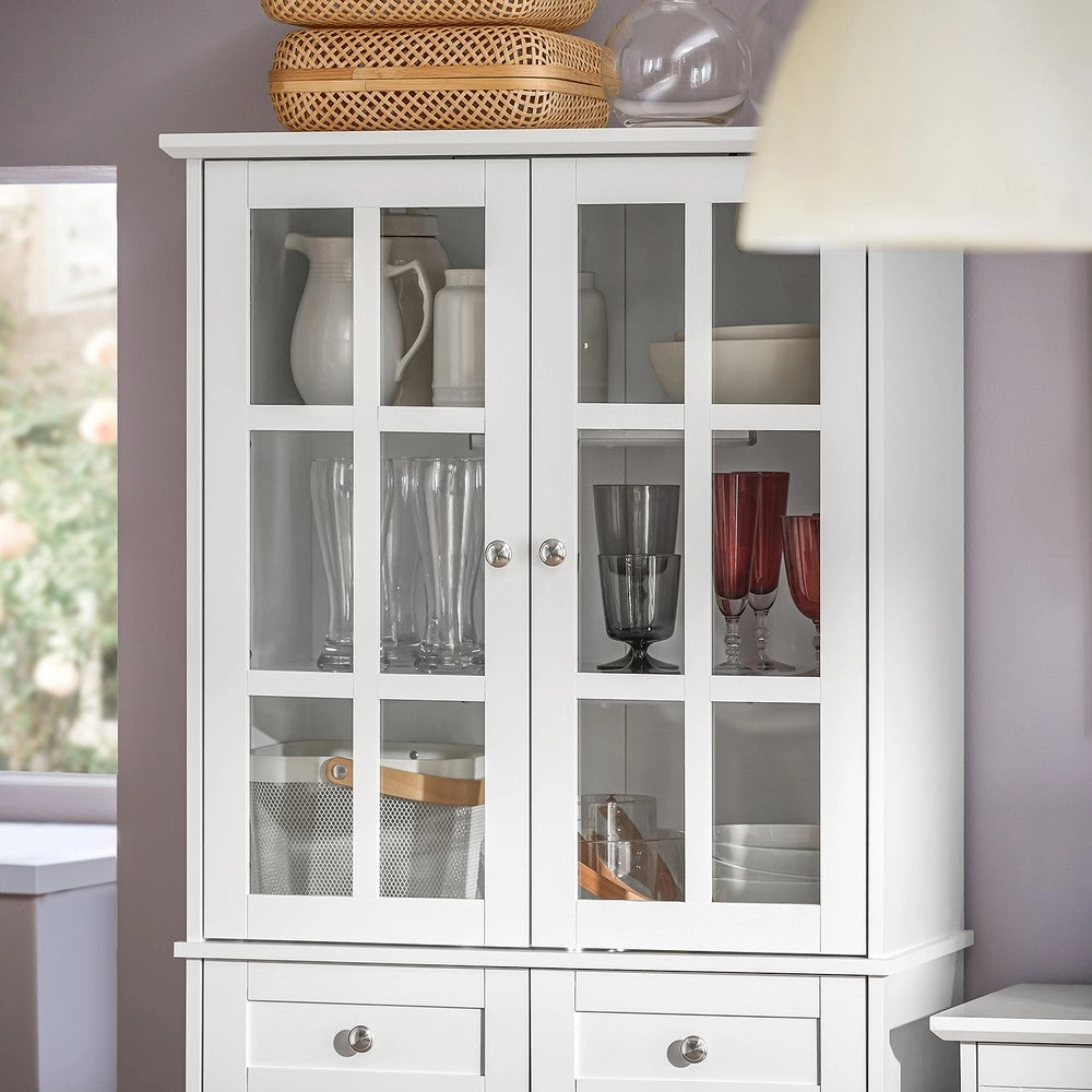 SoBuy Credenza Alta per Cucina Mobile Buffet in Legno con 6 scomparti e 2 cassetti Armadio Dispensa in Stile moderno Bianco 75x40x175cm FSB76-W