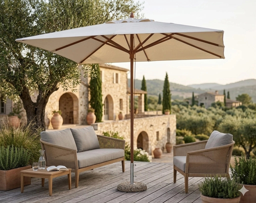 Ombrellone da Giardino 3x2 m Palo Ø48 mm in Legno e Poliestere Oasis Ecrù