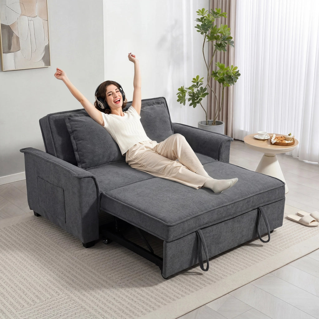Divano letto futon 2 posti ¨C Xylo ¨C con schienale regolabile e 2 cuscini grigio scuro