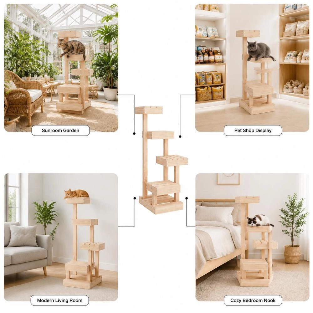Cat Tree 45.5x49x103 Cm Solid Pine Wood