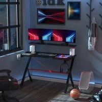 Scrivania da Gaming con Ripiano Monitor, Scrivania per Computer Porta PC con Gancio e Portabicchieri Nera e Rossa, 120x60x97cm
