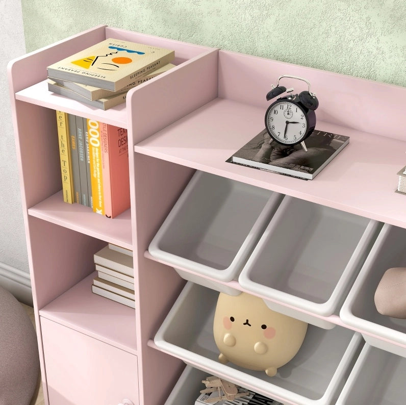 Mobile contenitore per bambini 140x30x90 cm rosa – 8 contenitori rimovibili