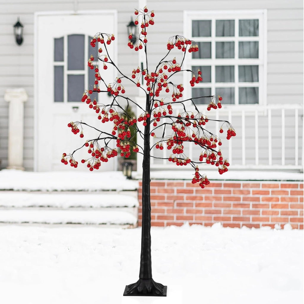 Decorazioni Natalizie, Albero di Natale 150 CM, 480 Luci LED Bianco Caldo, Sfere a Bolle Squisite, Base Solida, Picchetti di Terra, Addobbi Natalizi Esterno Interno per Casa, Giardino, Cortile