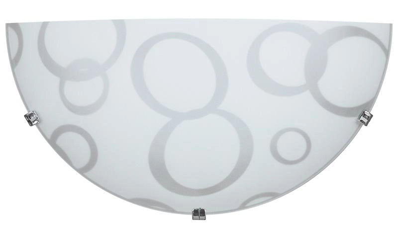 APPLIQUE DARIA 1XE27 GANCI CROMO VETRO LASTRA BIANCO DECORATO CERCHI Ø30-H.15-P.10 CM OKX