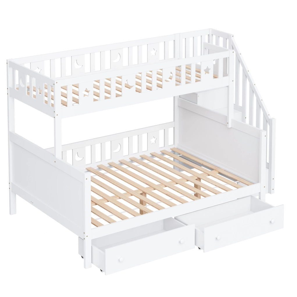 Letto a castello per bambini bianco con scala contenitore e cassetti
