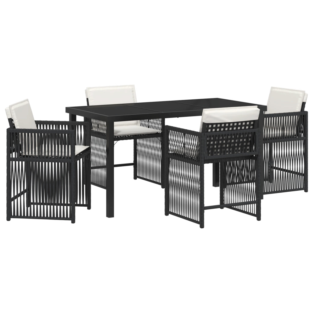 Set da Pranzo da Giardino 5 Pezzi con Cuscini Nero Rattan Sintetico
