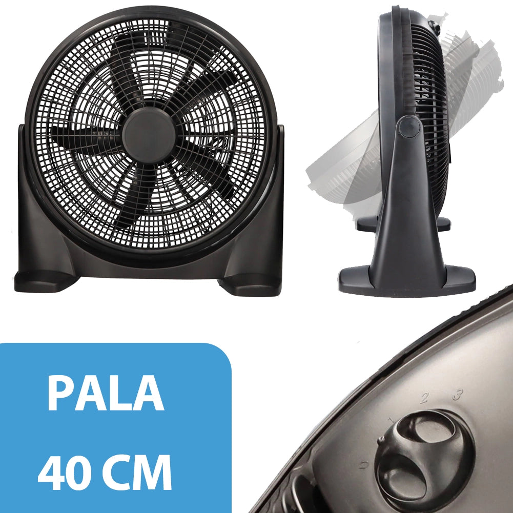 Ventilatore da Pavimento 51 cm Nero Pala 40 cm Base Anti Ribaltamento 3 Velocità