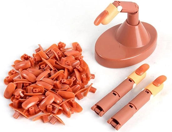 Kit di allenamento per arte dei unghie con manichino silicone flessibile per dita - Pratica dita per arte dei unghie - Base marrone.