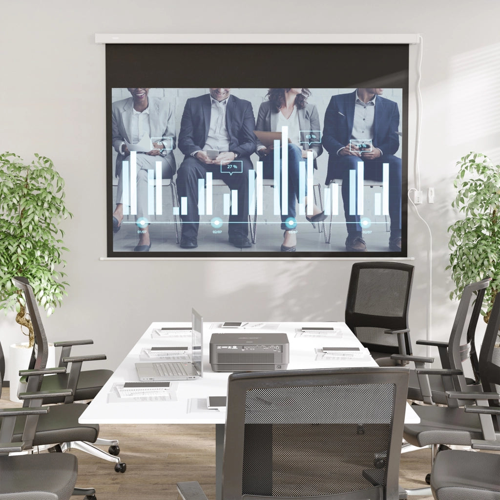 Telo Proiettore 100 Pollici con Telecomando. in PVC e Metallo. 247x7.5x168 cm. Bianco