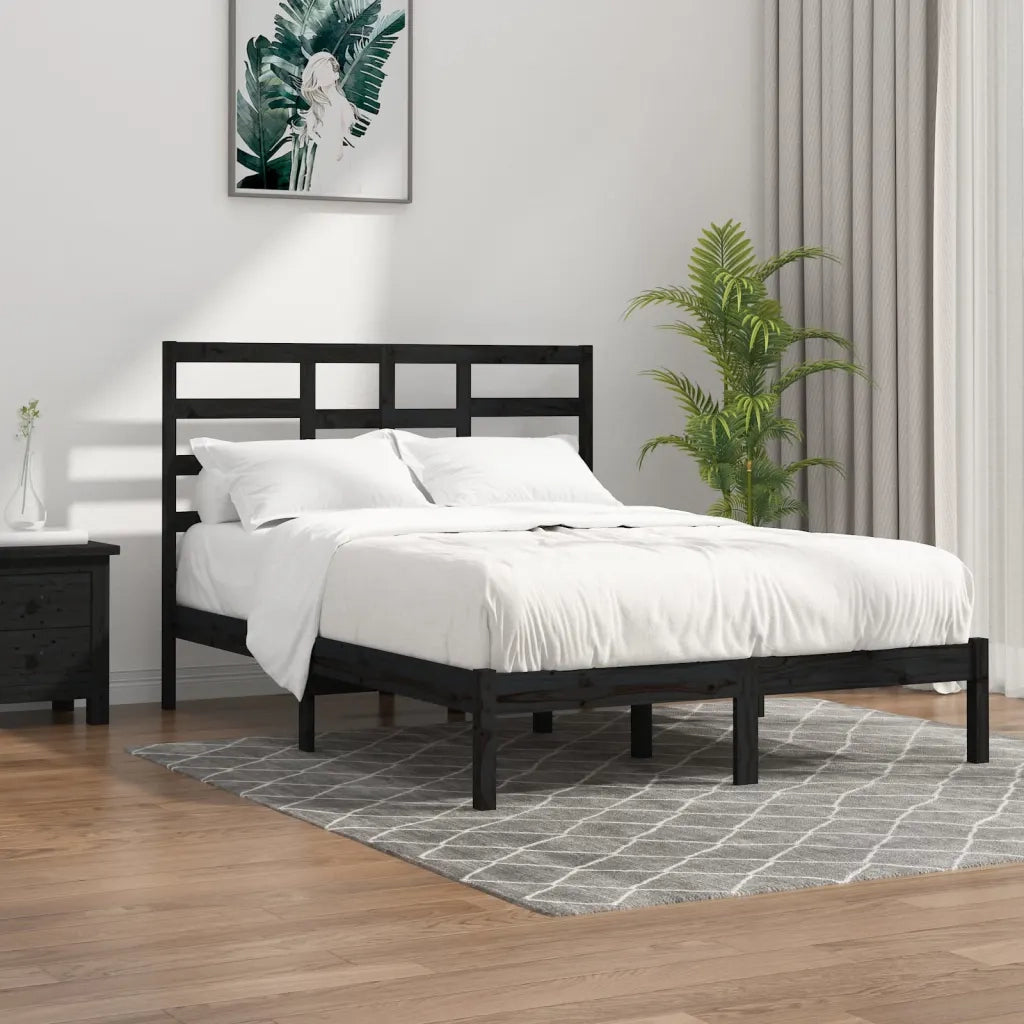 Giroletto-Struttura Letto Nero in Legno Massello 140x190 cm 227849