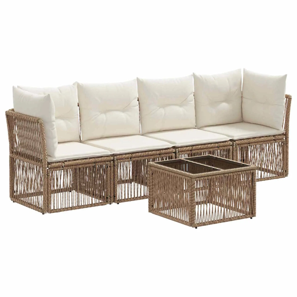 Set Divano da Giardino 5 pz | Set Salotto da Giardino Beige polyrattan