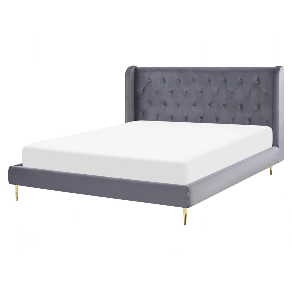 Letto matrimoniale in velluto grigio 160 x 200 cm design moderno