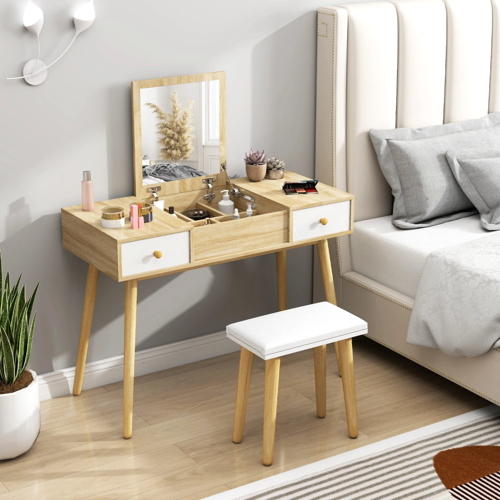 Scrivania con specchio ¨C Zephmum ¨C Bianco Naturale 100x45x118 cm