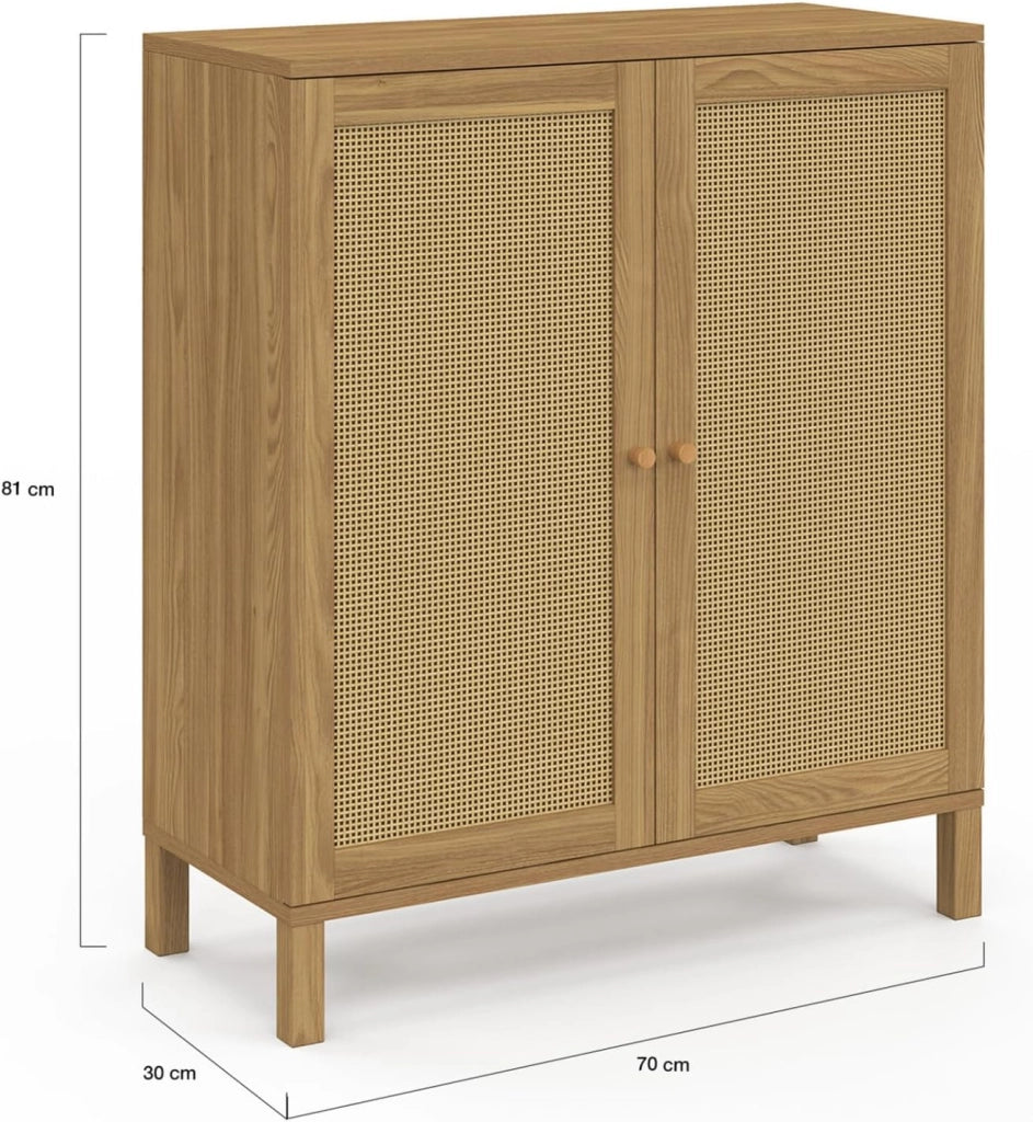 Credenza vintage a 2 ante HANAE, 70 cm, effetto canna naturale