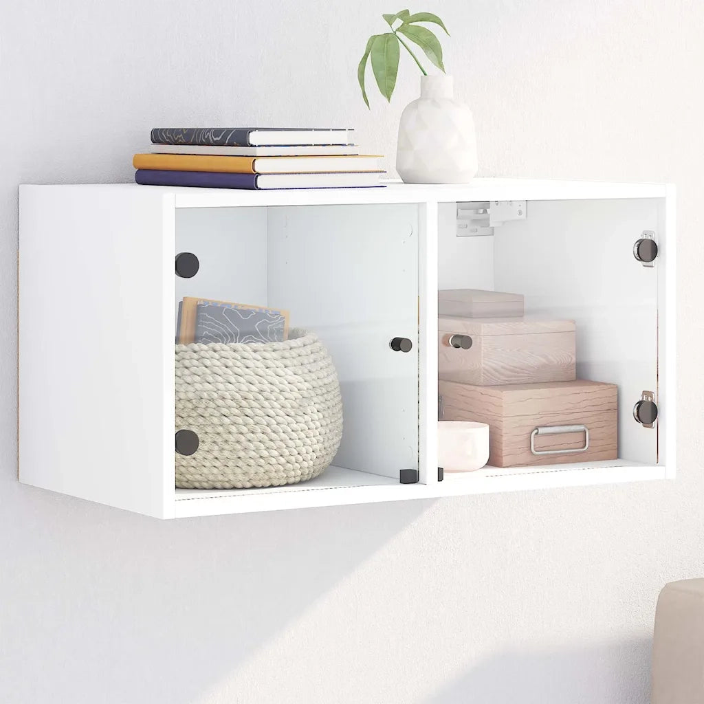 Armadietto a Muro | Mobile a Muro con Ante in Vetro Bianco 68,5x37x35 cm