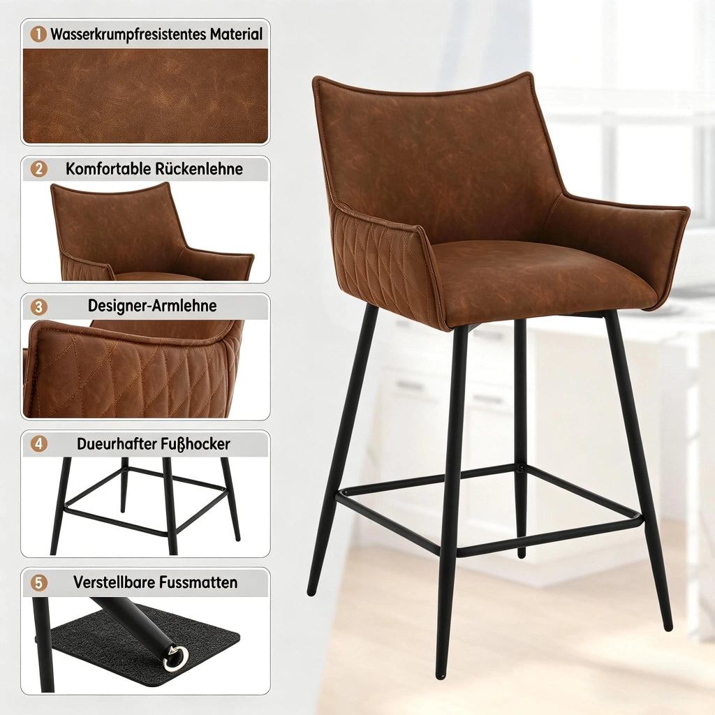 SGABELLO BAR Vintage in PU e Metallo 51x49x90 cm Set da 2 pezzi