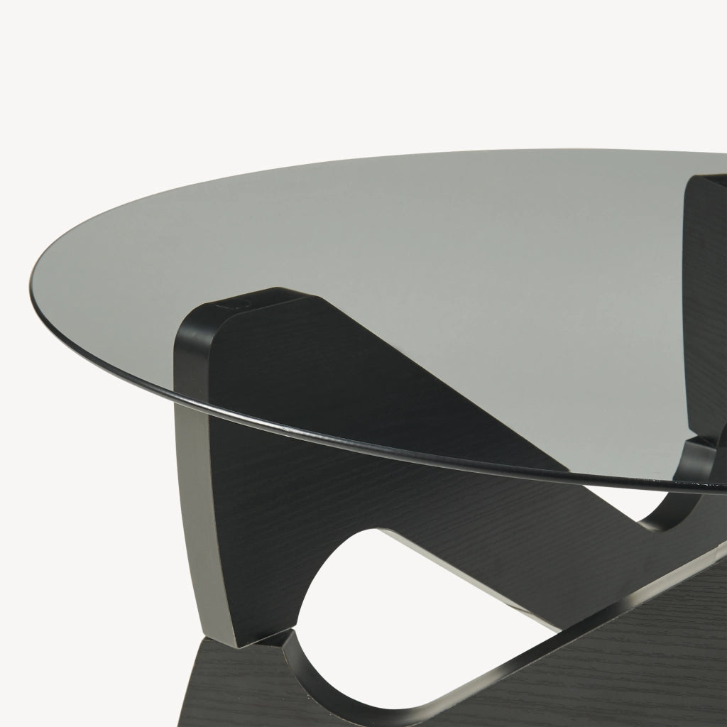 Tavolino da Caffè Reypio con Piano Rotondo in Vetro Fumé (ØxA) 70 x 35 cm - Nero/Grigio [en.casa]