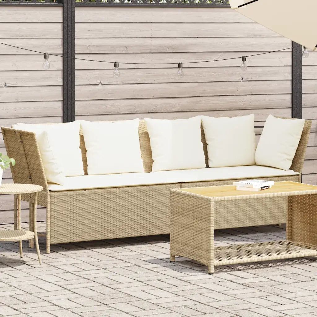 Divano da Giardino con Cuscini in Polyrattan Beige