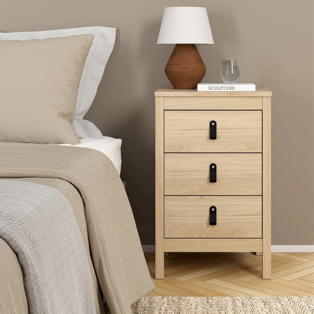 Comodino Lombardia, Comò basso, Tavolino da notte, Mensola da letto, 44x38 h70 cm, Rovere