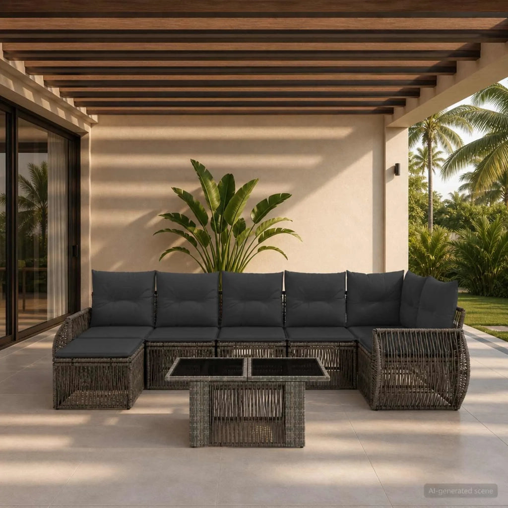 Set Divano da Giardino 8 pz Grigio e Grigio Scuro polyrattan 3436979