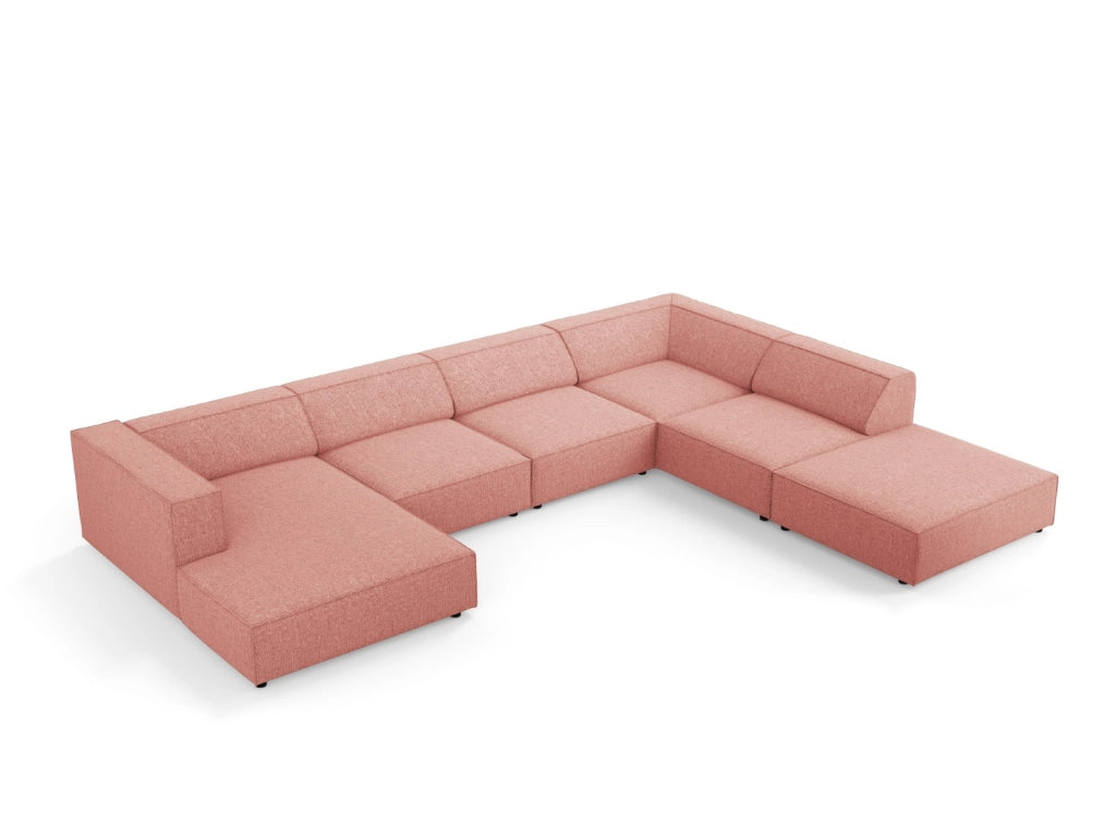 Cosmopolitan Design - Divano panoramico destro "Arendal" 7 posti in ciniglia rosa 