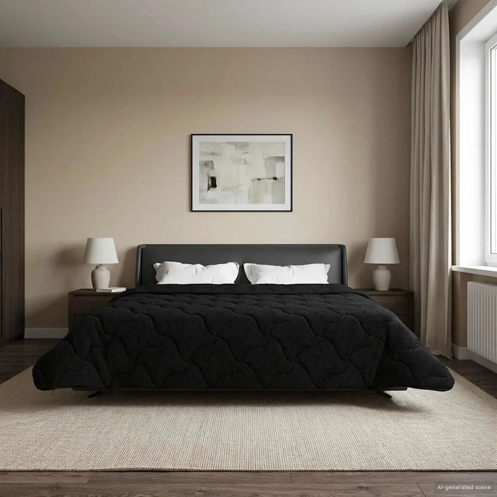 Duvet Invernale Nero 200 x 220 cm Microfibra e Fleece Teddy 42026333