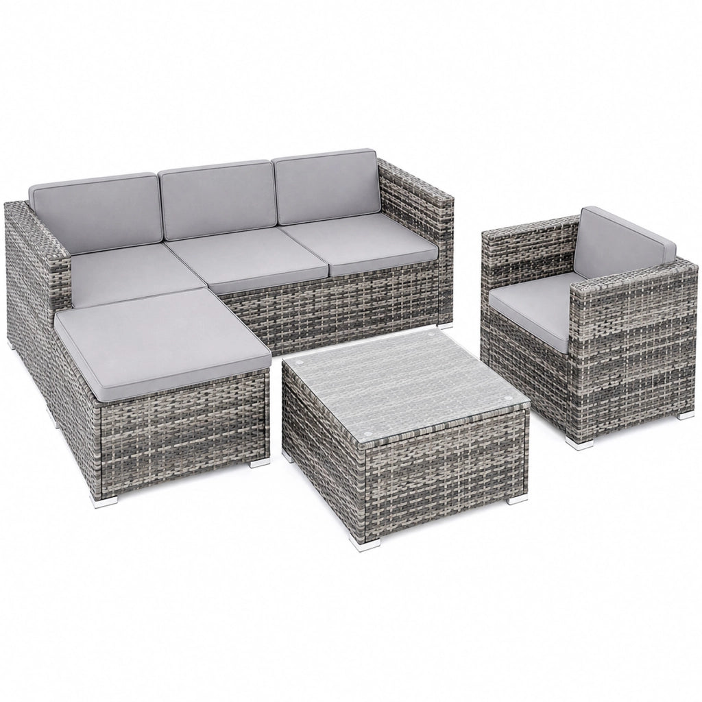 Set Da Giardino Modulare In Polyrattan Salotto Da Esterno Con Cuscini Imbottiti E Tavolino Basso Composizione Personalizzabile Per 4/5 Persone Ideale Per Terrazza Veranda Patio Balcone E Outdoor Grigio