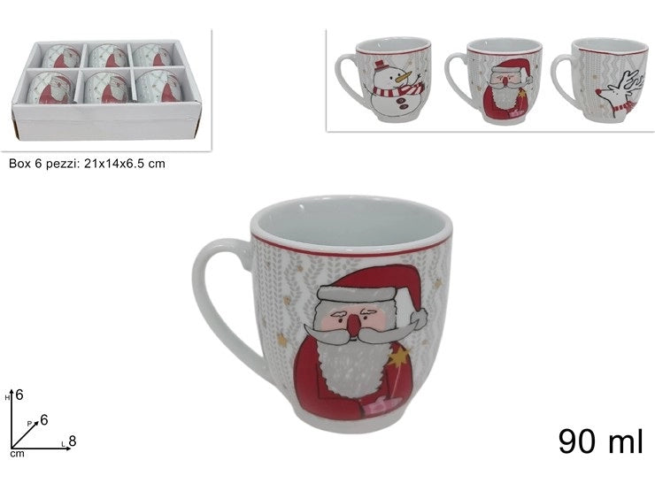 Set 6 Tazzine Tazze Caffè in Ceramica Natale Senza Piattini Vari Decori