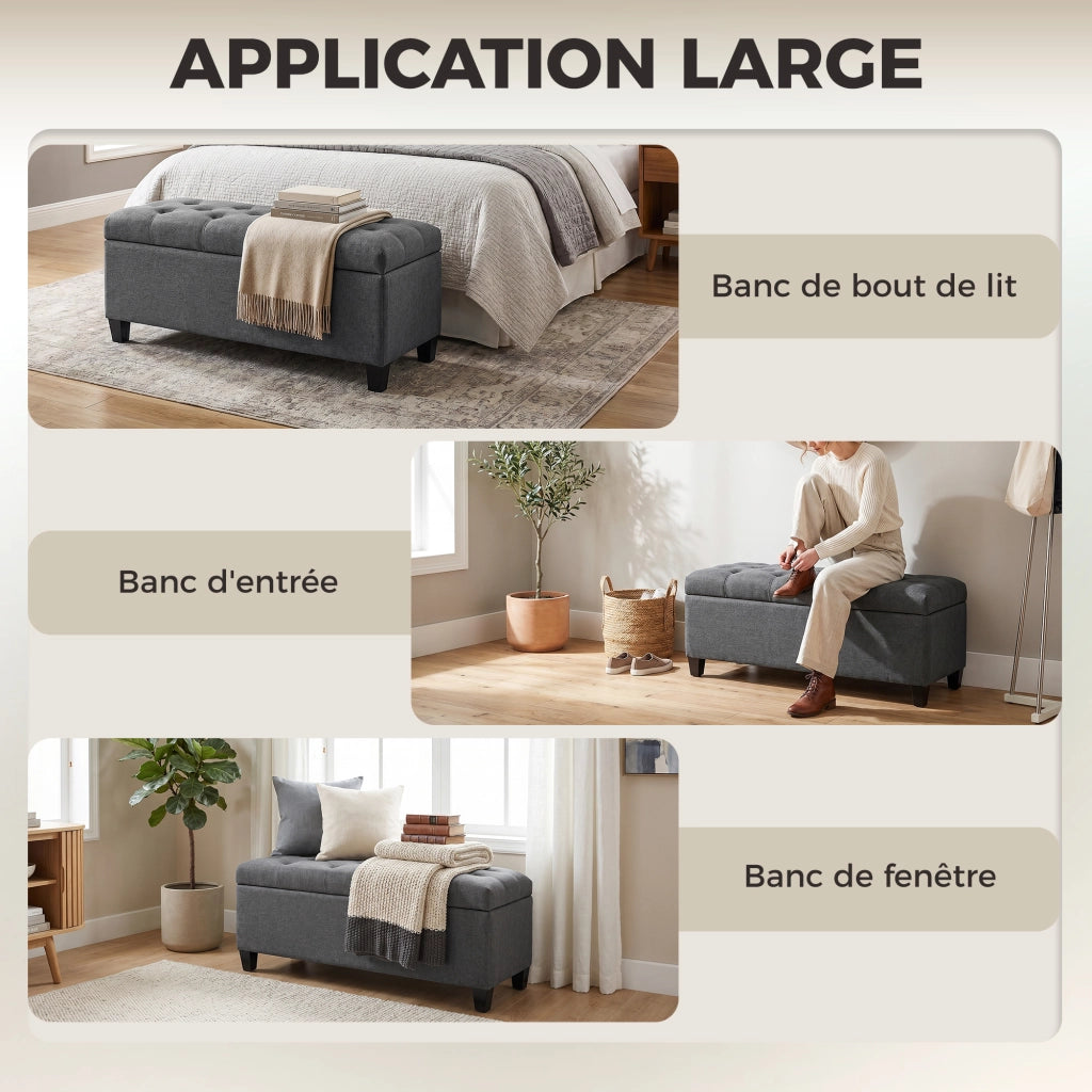Pouf contenitore per salotto camera ingresso ¨C zephmum ¨C 100x40x44 cm grigio scuro