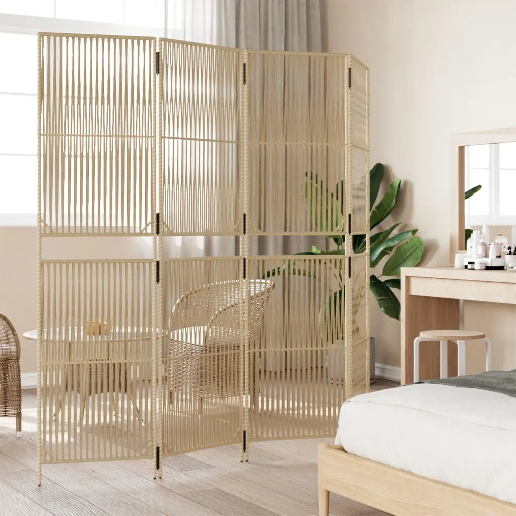 Divisorio per Ambienti a 4 Pannelli Beige in Polyrattan 365395