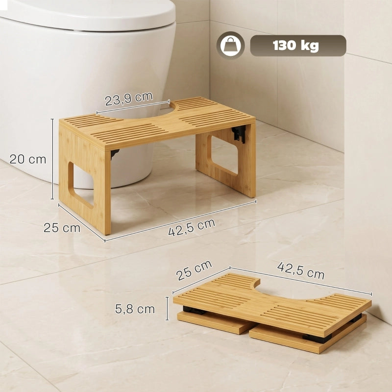 Sgabello da bagno in bambù colore quercia, pieghevole e antiscivolo per adulti