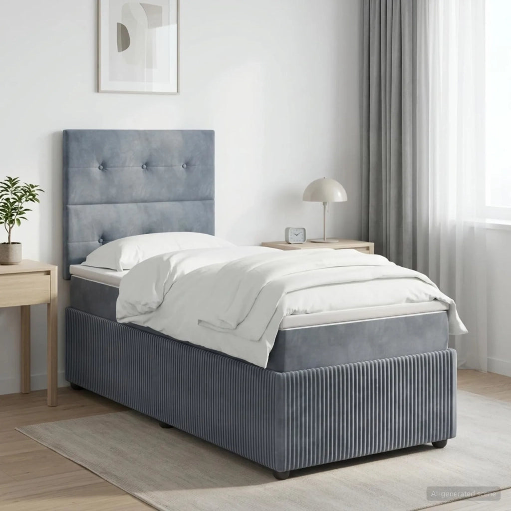 Letto Box Spring LED con Materasso Grigio Scuro 90 x 200 cm 3455994
