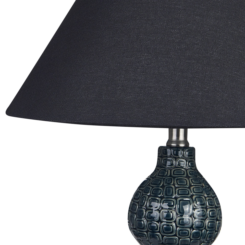 Lampada da tavolo Base in ceramica blu scuro nero Paralume in tessuto Illuminazione d'ambiente Lampada da tavolo da comodino